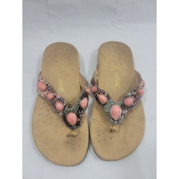 Vionic Women Size 6 Rest Eve II Thong Sandals Animal Print Jeweled Slip On Comfy - Picture 7 of 9